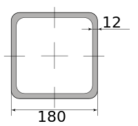 Труба профильная электросварная квадратная 180х180х12, длина 12 м