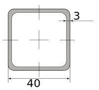 Труба профильная электросварная квадратная 40х40х3, длина 3 м
