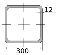 Труба профильная электросварная квадратная 300х300х12, длина 12 м