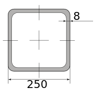 Труба профильная электросварная квадратная 250х250х8, длина 12 м