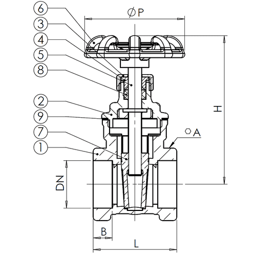 Задвижка клиновая латунная V1141 Ду 40 Ру16 ВР маховик Tecofi V1141-0040