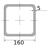 Труба профильная электросварная квадратная 160х160х5 брак, длина 12 м