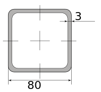 Труба профильная электросварная квадратная 80х80х3 6м, длина 6 м