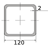 трубы нерж. электросварные эсв квадратные 120х2 имп шлиф, длина 6 м, марка aisi 304 (08х18н10)
